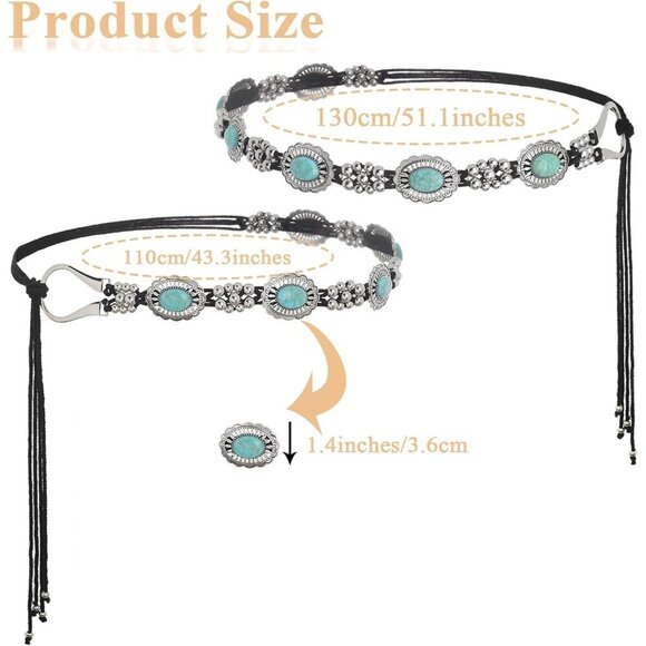 Concho Belt Turquoise Chain Western Cowgirl Waist Accessory for Women - Picture 4 of 7